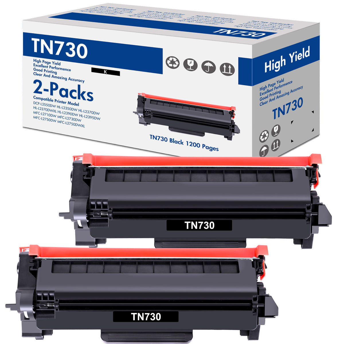  TN760/TN730 tn760 tn730 Compatible Toner Cartridge Replacement  for Brother (Black,2 Pack) for use with MFC-L2710DW MFC-L2750DW HL-L2350DW  HL-L2370DW HL-L2395DW HL-L2390DW DCP-L2550DW Printers : Office Products