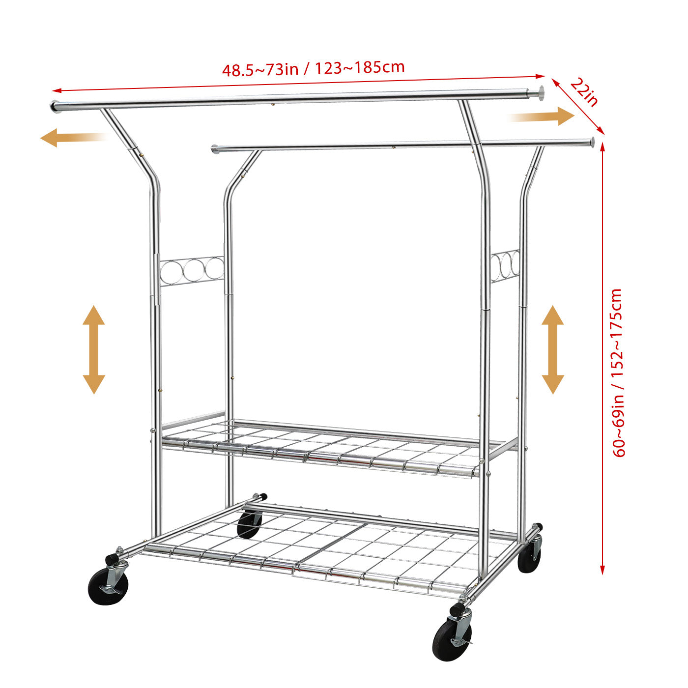 Clothes Rack Heavy Duty 620LBS Weight Capacity, Rolling Clothing Rack with Shelves, Double Rod Hanging Rack, Portable & Adjustable Garment Rack with Wheels