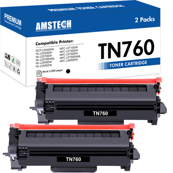 TN760 Toner Cartridge Replacement for Brother TN760 TN-760 TN730 TN-730 for  MFC-L2710DW MFC-L2750DW HL-L2370DW HL-L2395DW DCP-L2550DW HL-L2350DW  Printer Toner Cartridges(2 Black) 