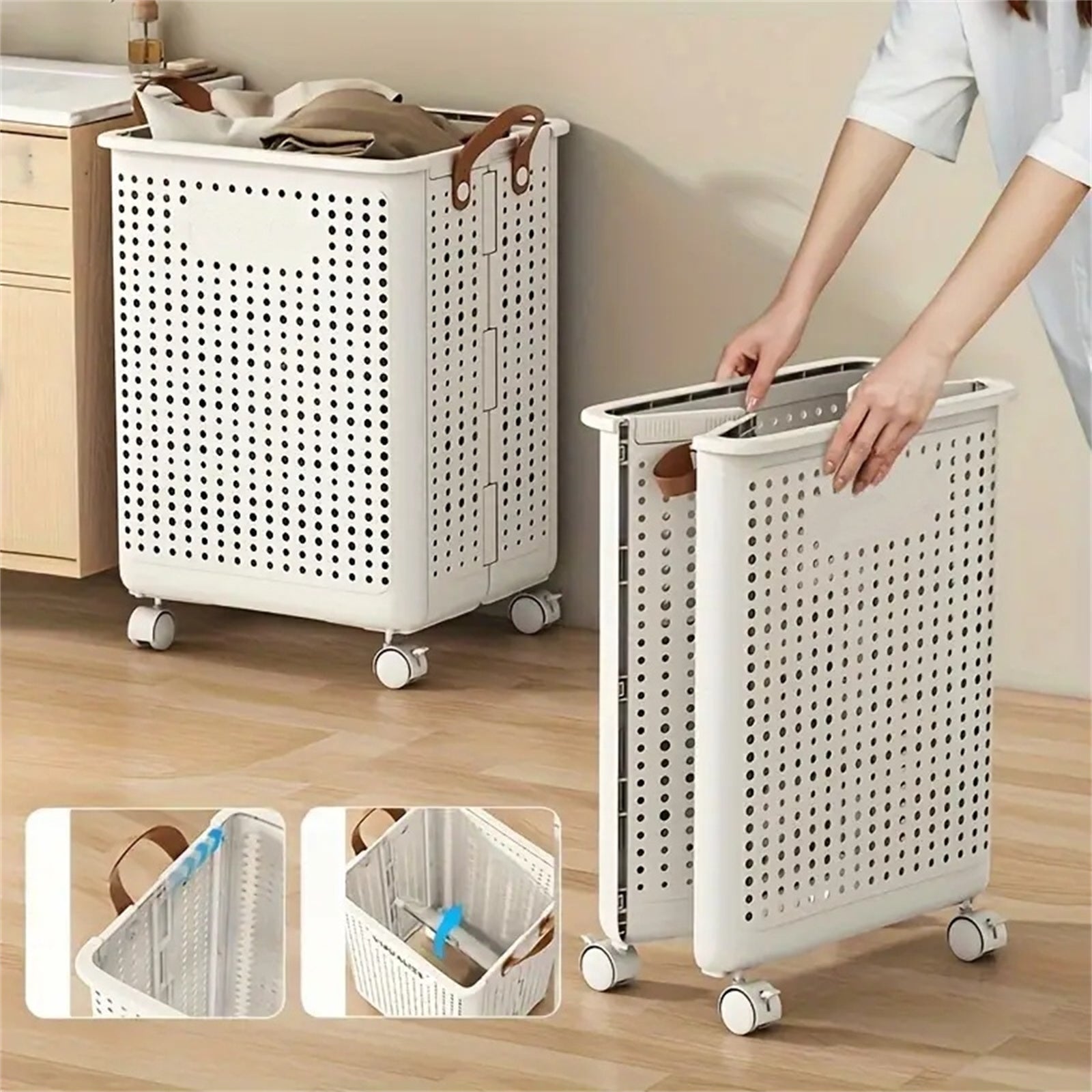 Foldable Multi-Functional Plastic Laundry Basket, Portable Clothing Storage Bin with Wheels, Large Size, Suitable for Balcony, Bathroom, and Bedroom