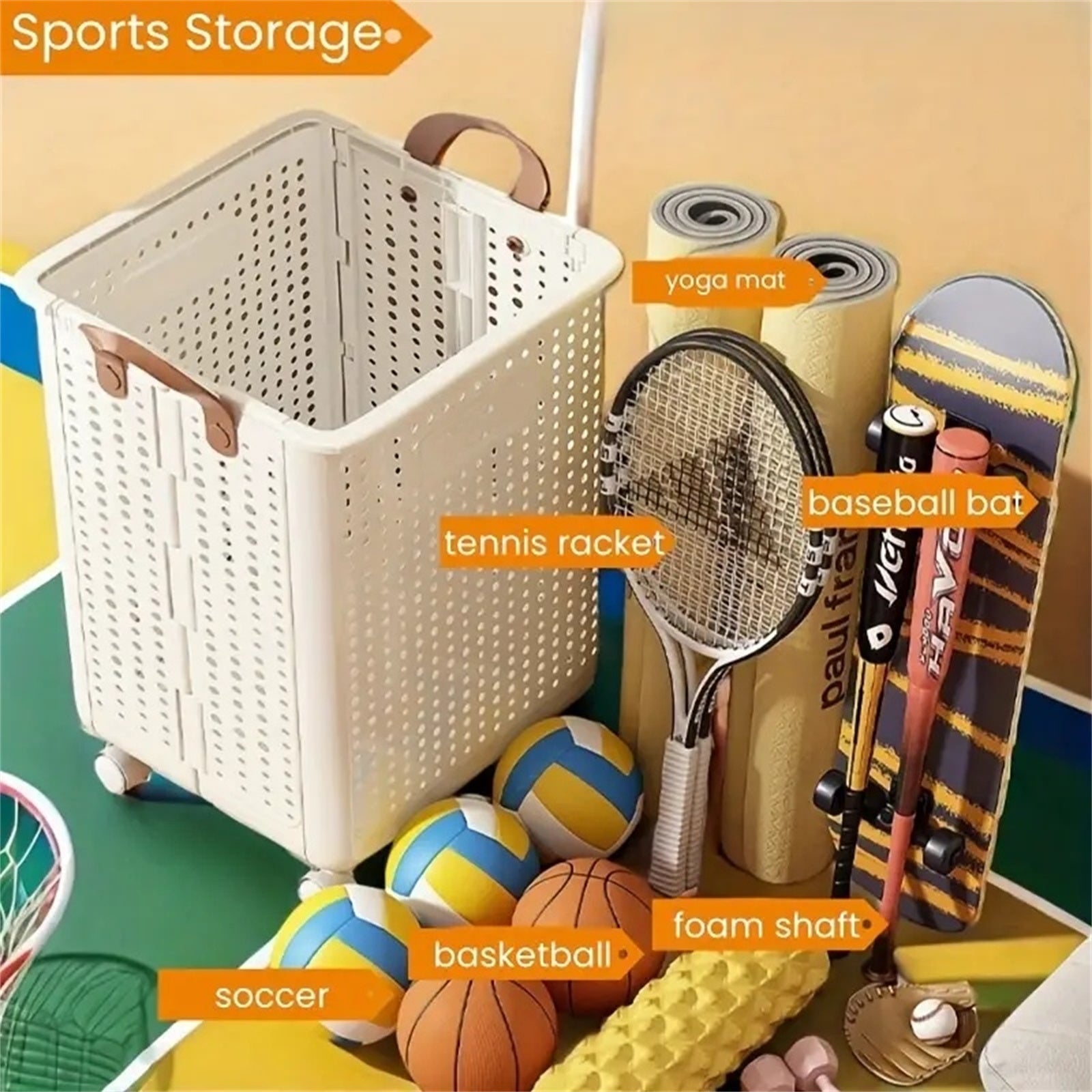 Foldable Multi-Functional Plastic Laundry Basket, Portable Clothing Storage Bin with Wheels, Large Size, Suitable for Balcony, Bathroom, and Bedroom