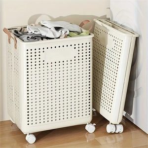 Foldable Multi-Functional Plastic Laundry Basket, Portable Clothing Storage Bin with Wheels, Large Size, Suitable for Balcony, Bathroom, and Bedroom