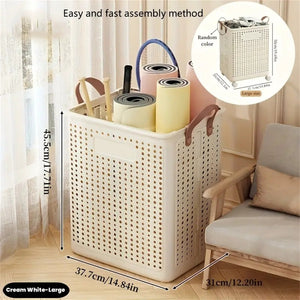 Foldable Multi-Functional Plastic Laundry Basket, Portable Clothing Storage Bin with Wheels, Large Size, Suitable for Balcony, Bathroom, and Bedroom